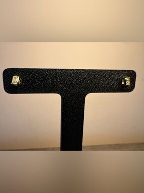 Gold Tone Rectangle Solitaire Stud Earrings